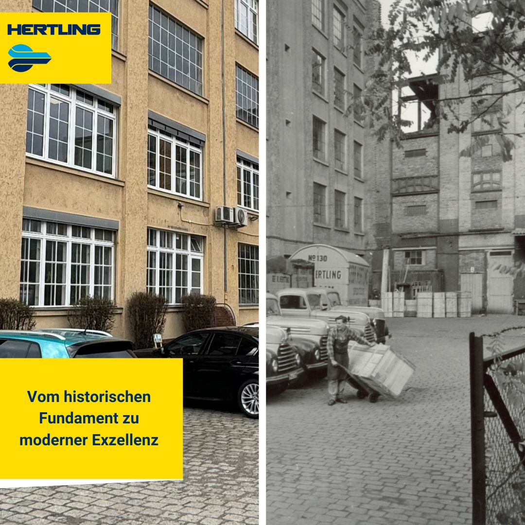 Foto vom Hertling Gebäude früher und heute