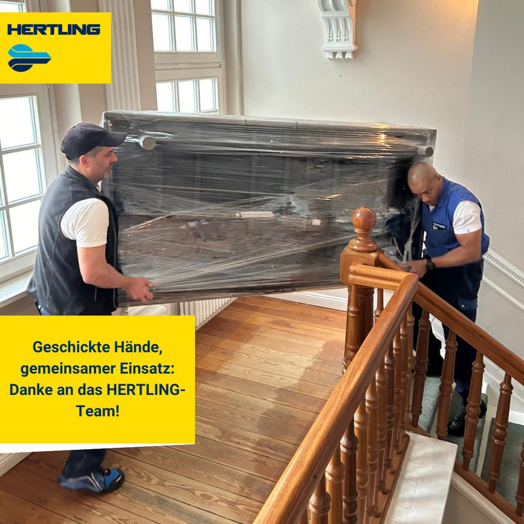 Two removal employees carrying a furniture