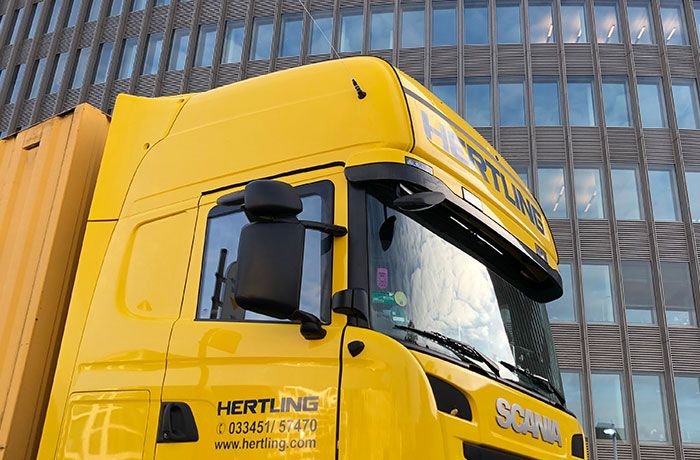 Office move Hertling truck in front of office building