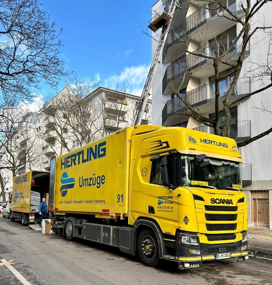 Hertling truck in front of furniture elevator