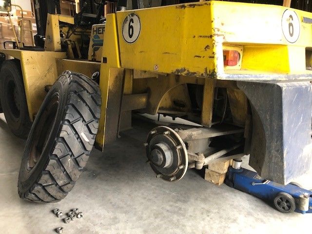 Forklift new tires before assembly