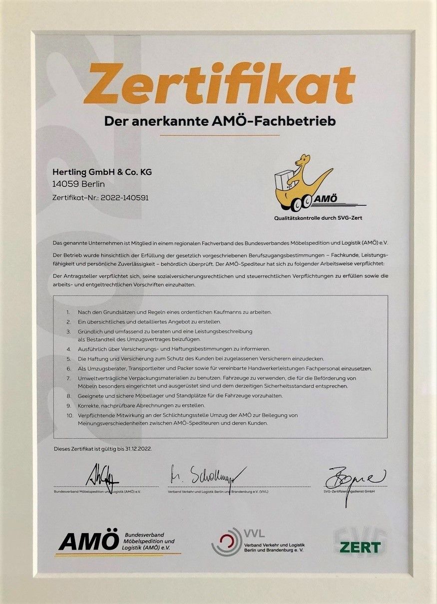 HERTLING Amö certificate